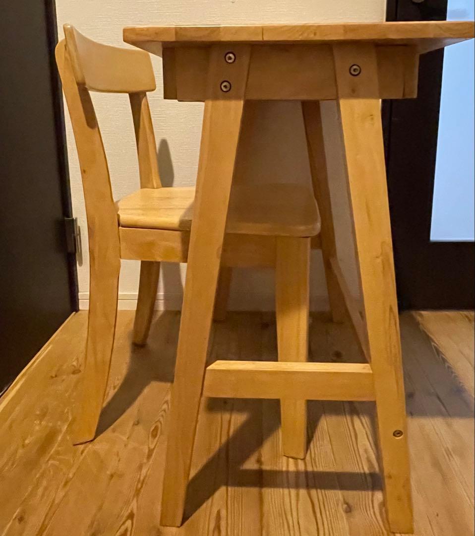 無垢材　タモ　学習机　ワークデスク　事務机　引き出し付　コンパクト　椅子付き