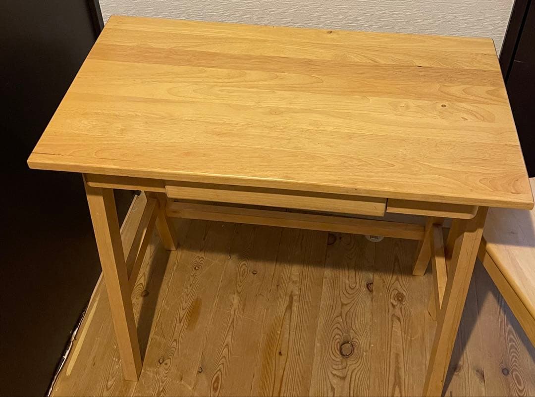 無垢材　タモ　学習机　ワークデスク　事務机　引き出し付　コンパクト　椅子付き