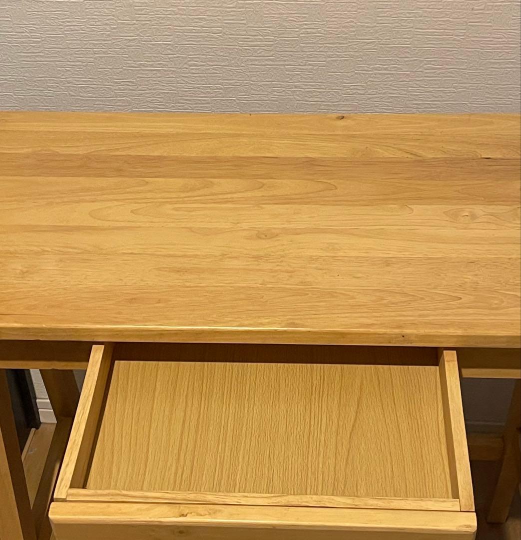 無垢材　タモ　学習机　ワークデスク　事務机　引き出し付　コンパクト　椅子付き