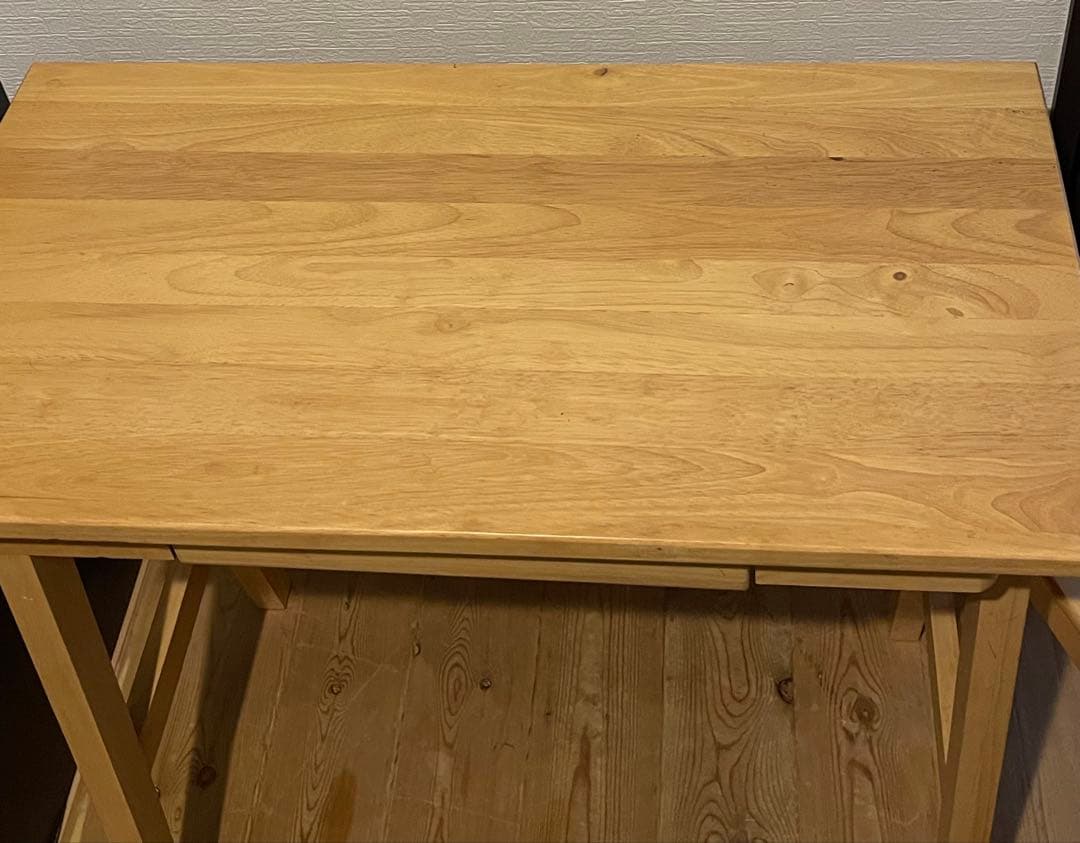 無垢材　タモ　学習机　ワークデスク　事務机　引き出し付　コンパクト　椅子付き