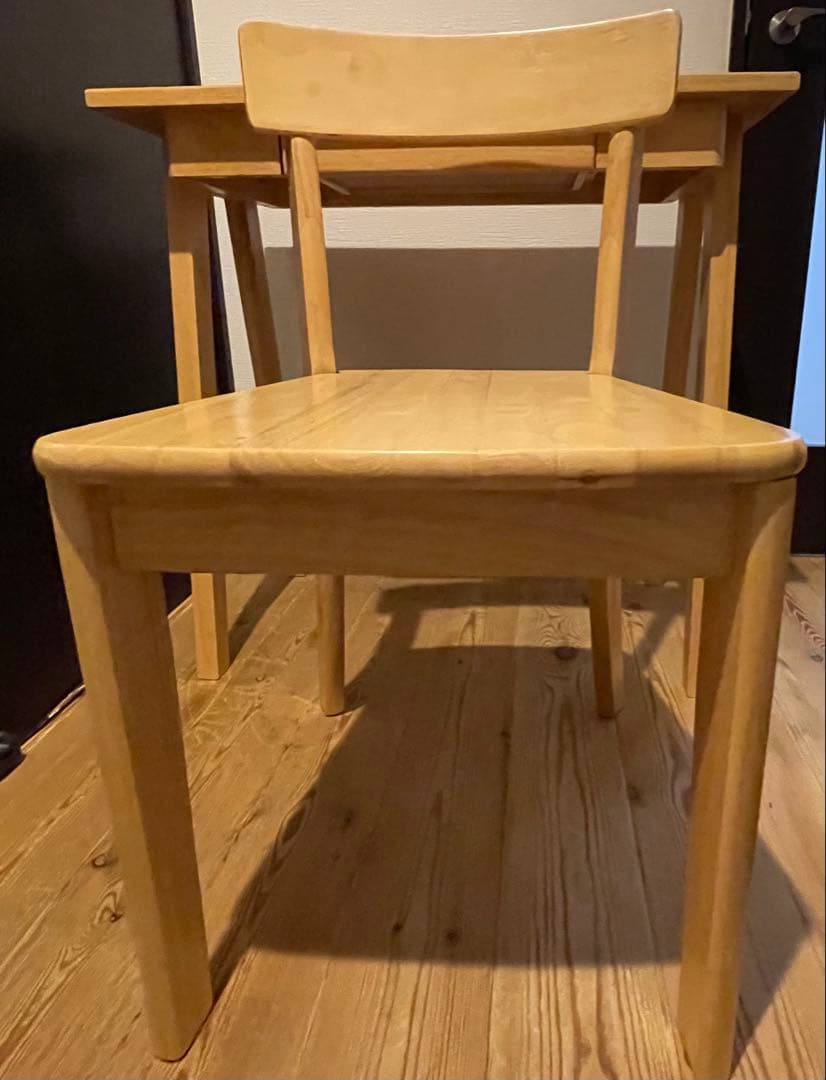 無垢材　タモ　学習机　ワークデスク　事務机　引き出し付　コンパクト　椅子付き