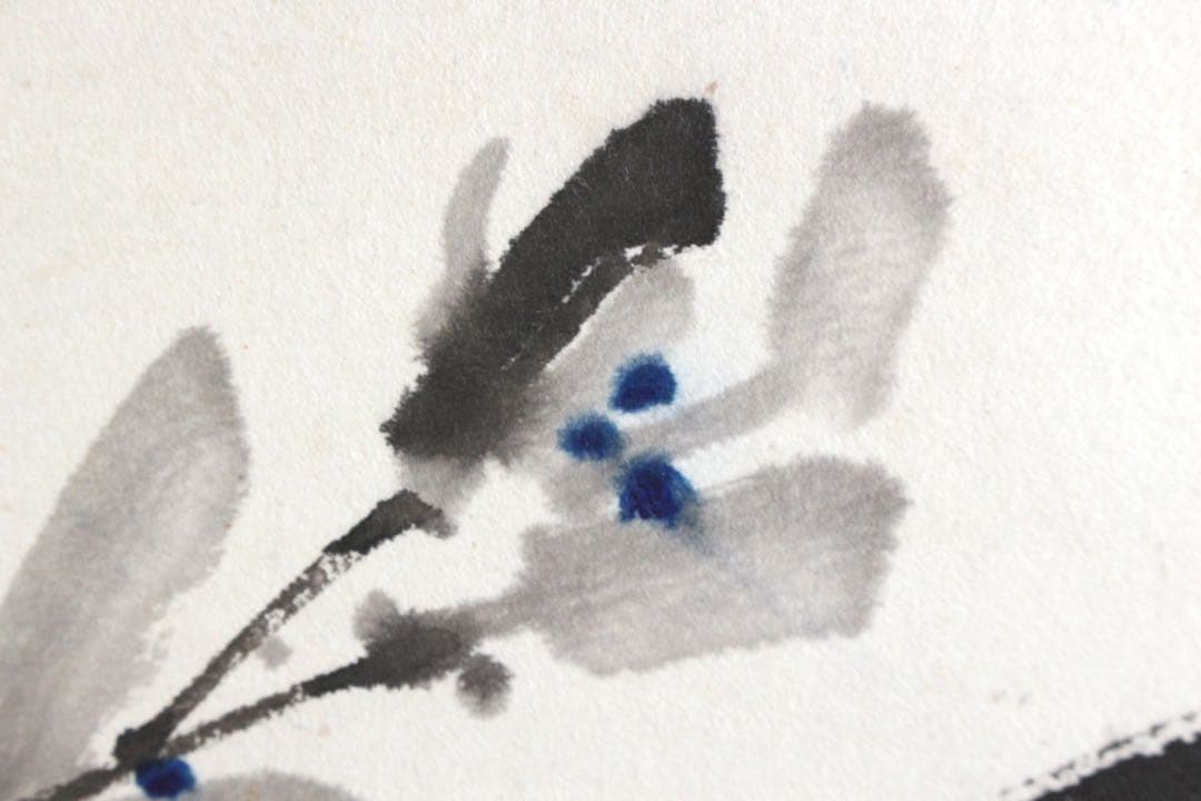 No4897 掛軸　在銘在判　水墨蘭図　肉筆紙本　花鳥画　日本画　美術　送料無料