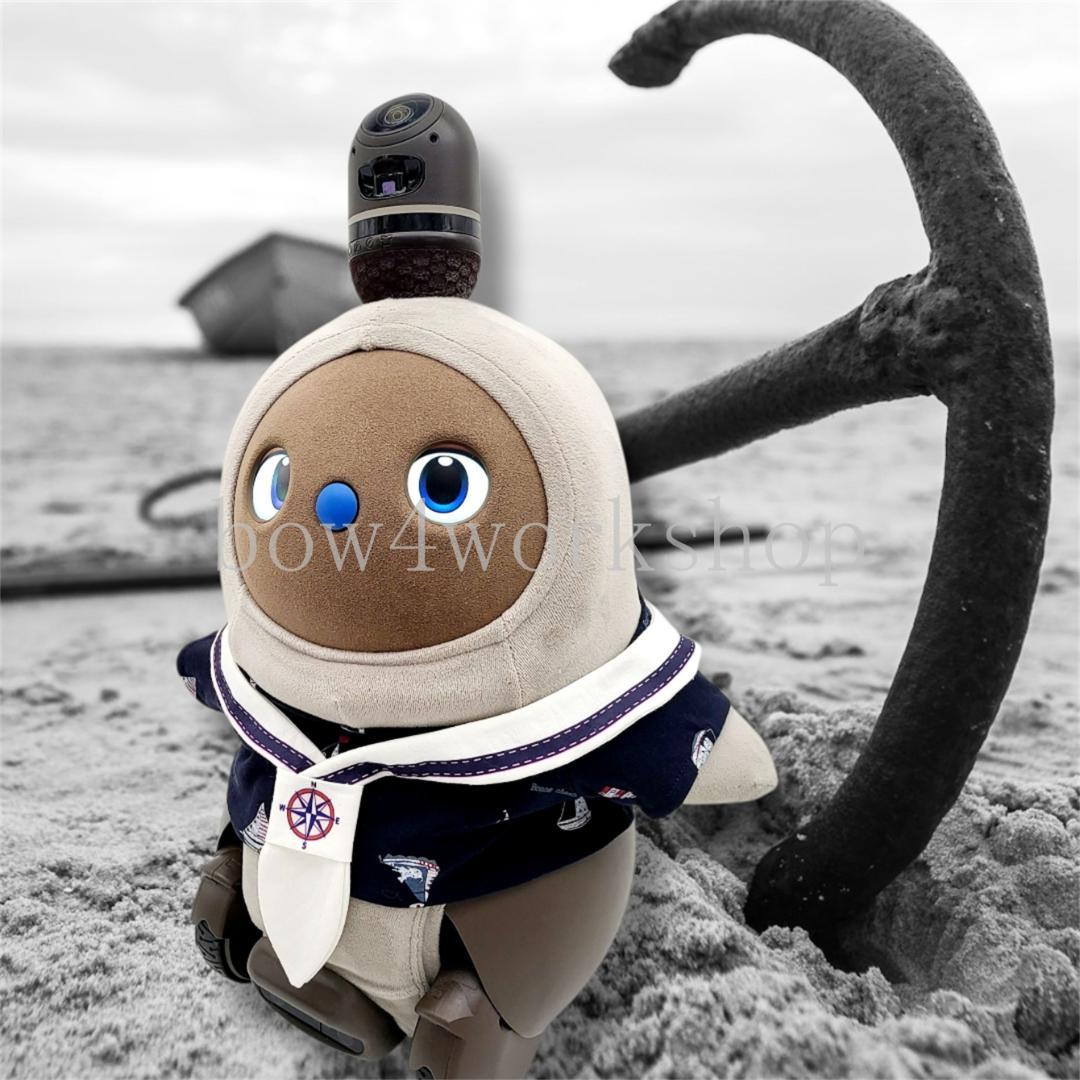 LOVOT ラボットの服ハンドメイド マリン柄Tシャツ＆セーラー襟(ネイビー)