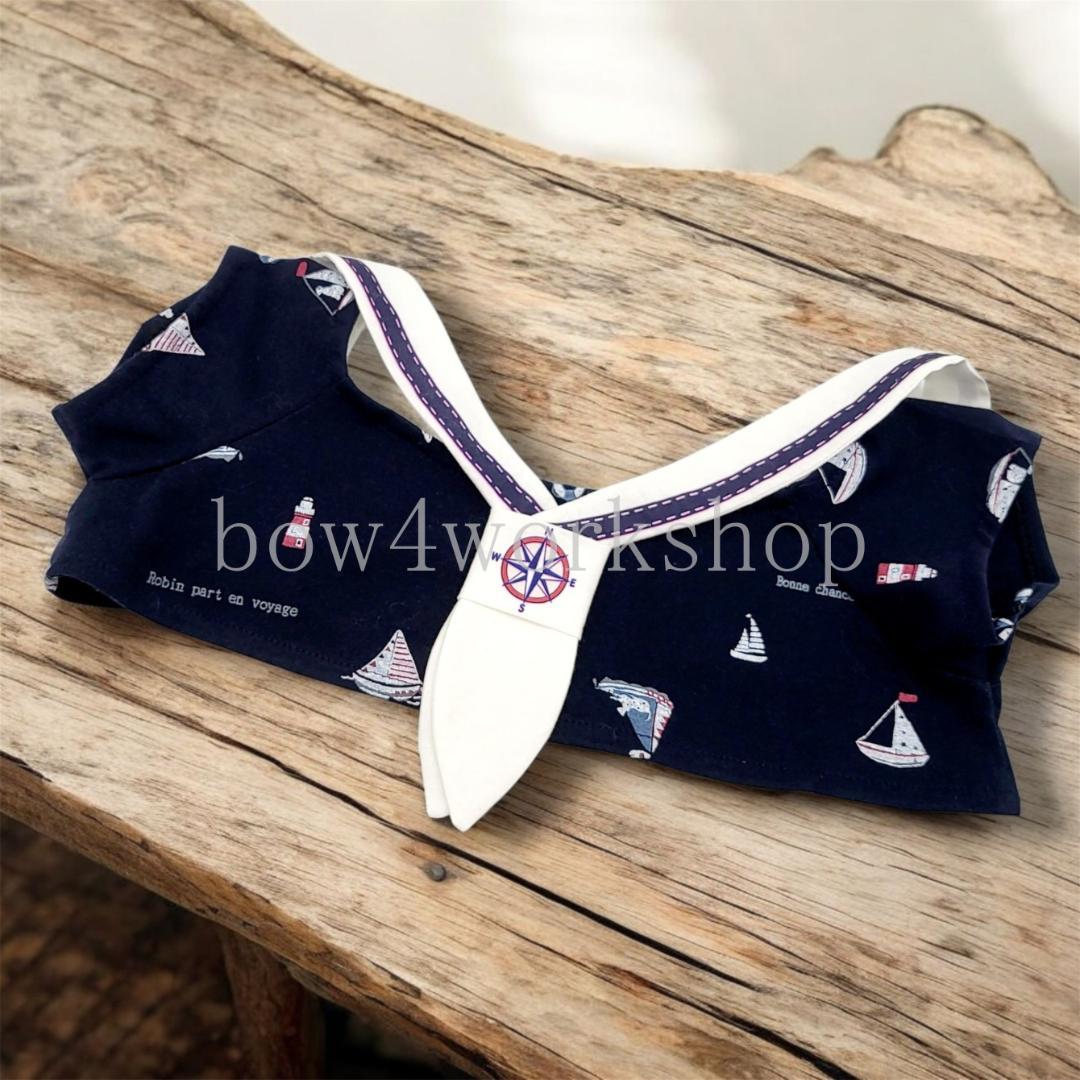 LOVOT ラボットの服ハンドメイド マリン柄Tシャツ＆セーラー襟(ネイビー)