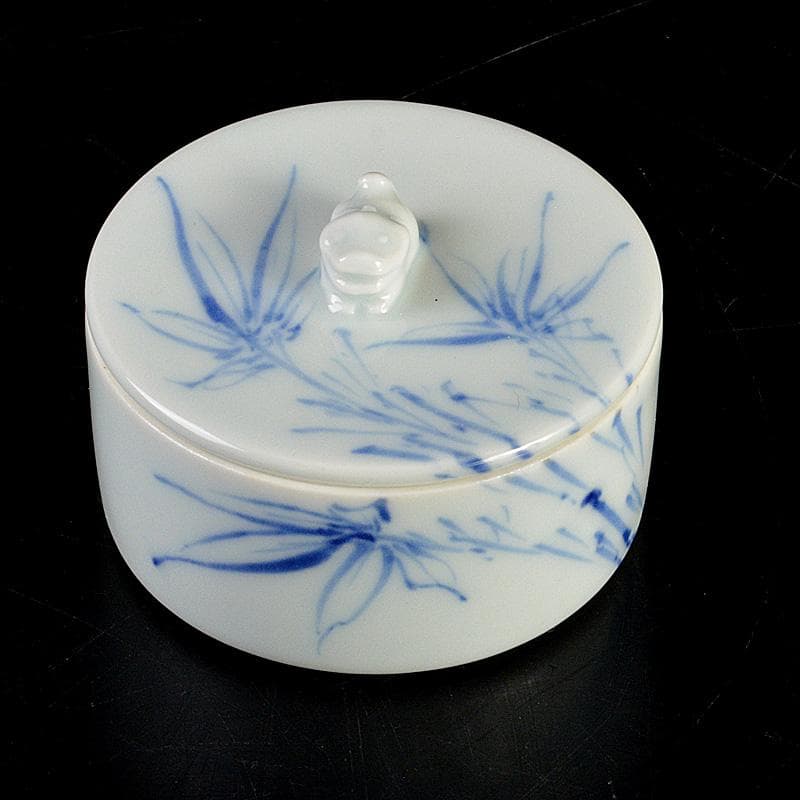 京焼　三浦篤造　青華磁　坂田習軒画　花文　蓋灰皿　共箱　V　6448