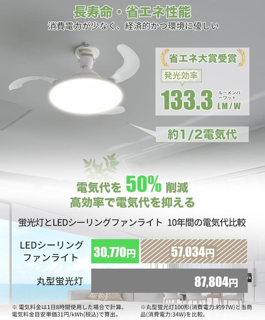 シーリングファンライト led ファン付き照明 大風量 大光量 空気循環