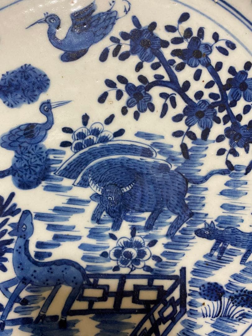 明末清初 大皿 唐物 花鳥 珍品 順治年製