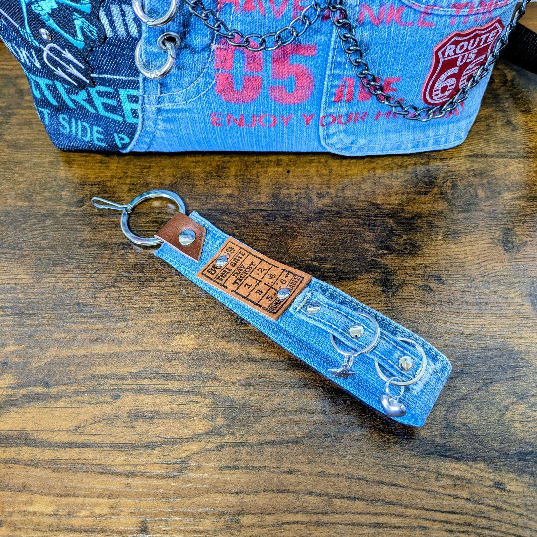 一点物 デニムリメイク 2wayトート｜ハートバックル スカル チェーン