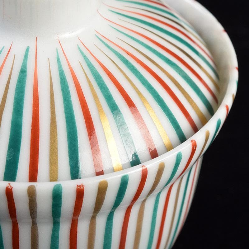 煎茶道具　京焼　土山恭仙作　色絵十草　小蓋碗　五客　時代箱付　V　R9629