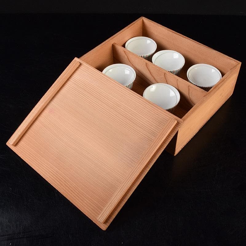 煎茶道具　京焼　土山恭仙作　色絵十草　小蓋碗　五客　時代箱付　V　R9629