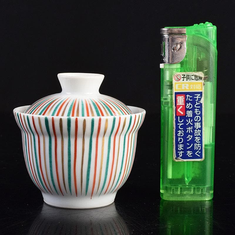 煎茶道具　京焼　土山恭仙作　色絵十草　小蓋碗　五客　時代箱付　V　R9629