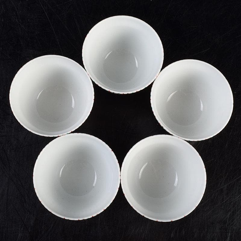 煎茶道具　京焼　土山恭仙作　色絵十草　小蓋碗　五客　時代箱付　V　R9629