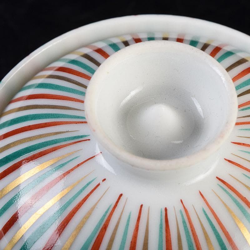 煎茶道具　京焼　土山恭仙作　色絵十草　小蓋碗　五客　時代箱付　V　R9629