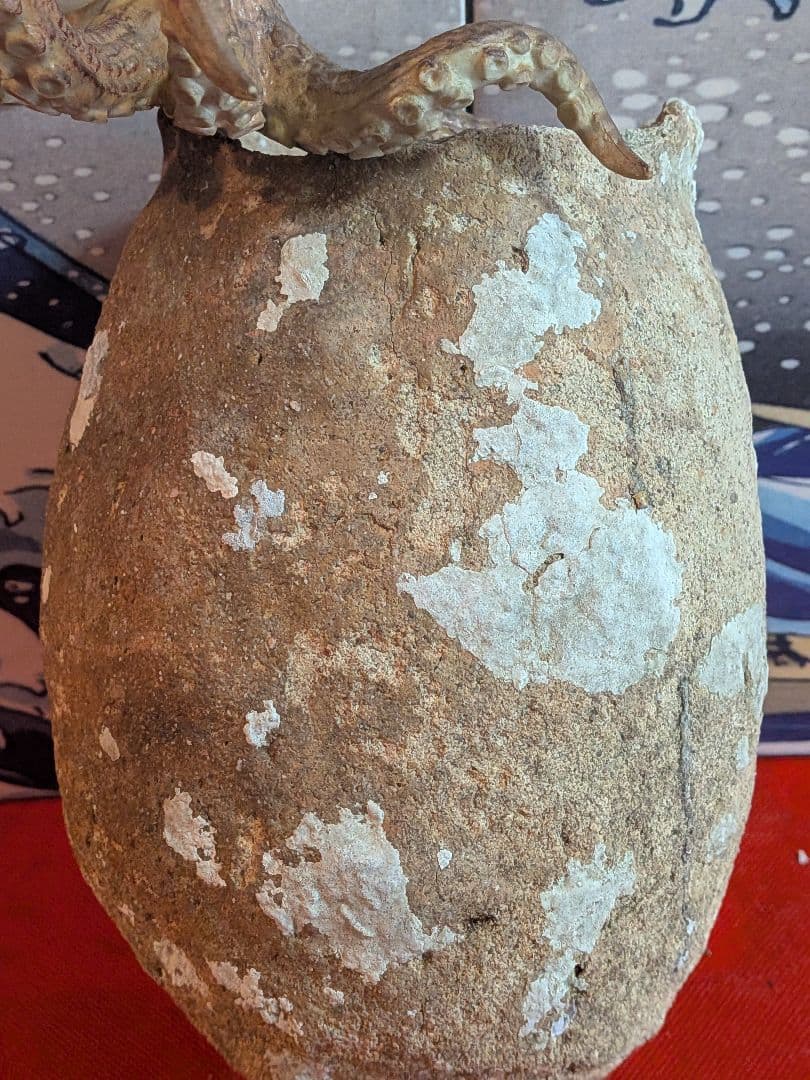 室町時代〜江戸時代頃瀬戸内海海上がり蜂尻形素焼古陶磁器２３センチ蛸壺オブジェ飾り