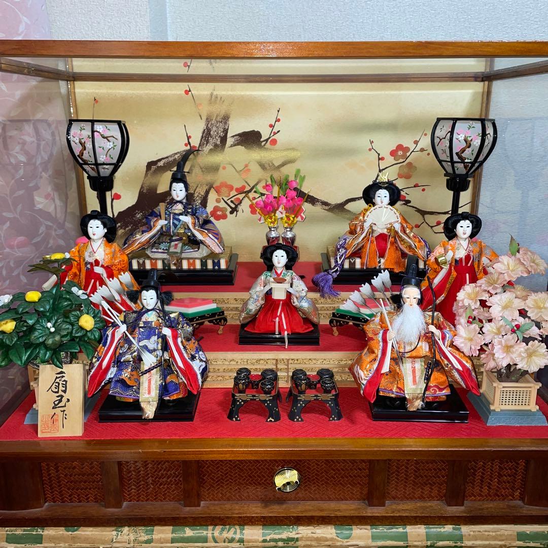 昭和 レトロ 雛人形 三段雛 ガラスケース入り