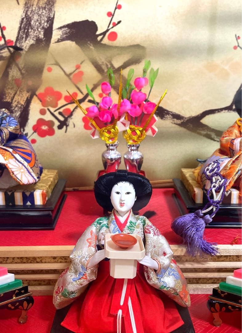 昭和 レトロ 雛人形 三段雛 ガラスケース入り