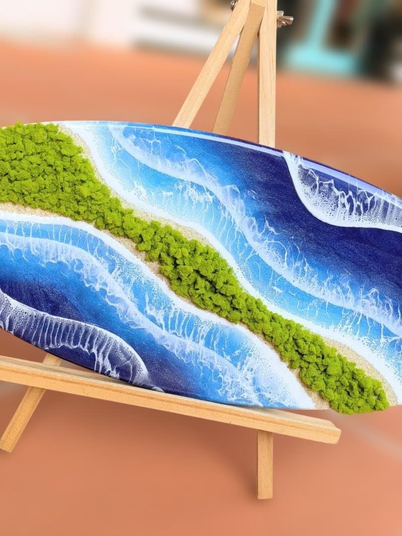 ⑥サーフボード　レジンアート 砂浜 グリーン