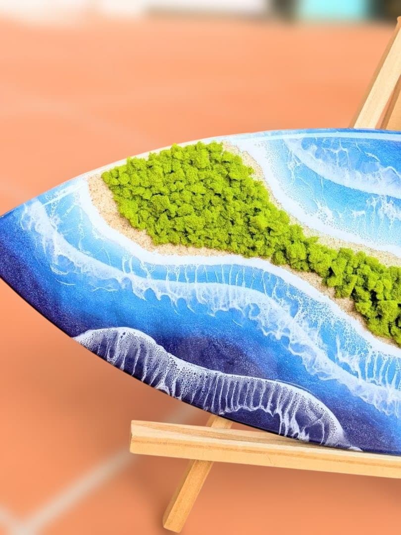 ⑥サーフボード　レジンアート 砂浜 グリーン