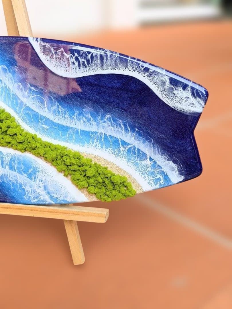 ⑥サーフボード　レジンアート 砂浜 グリーン