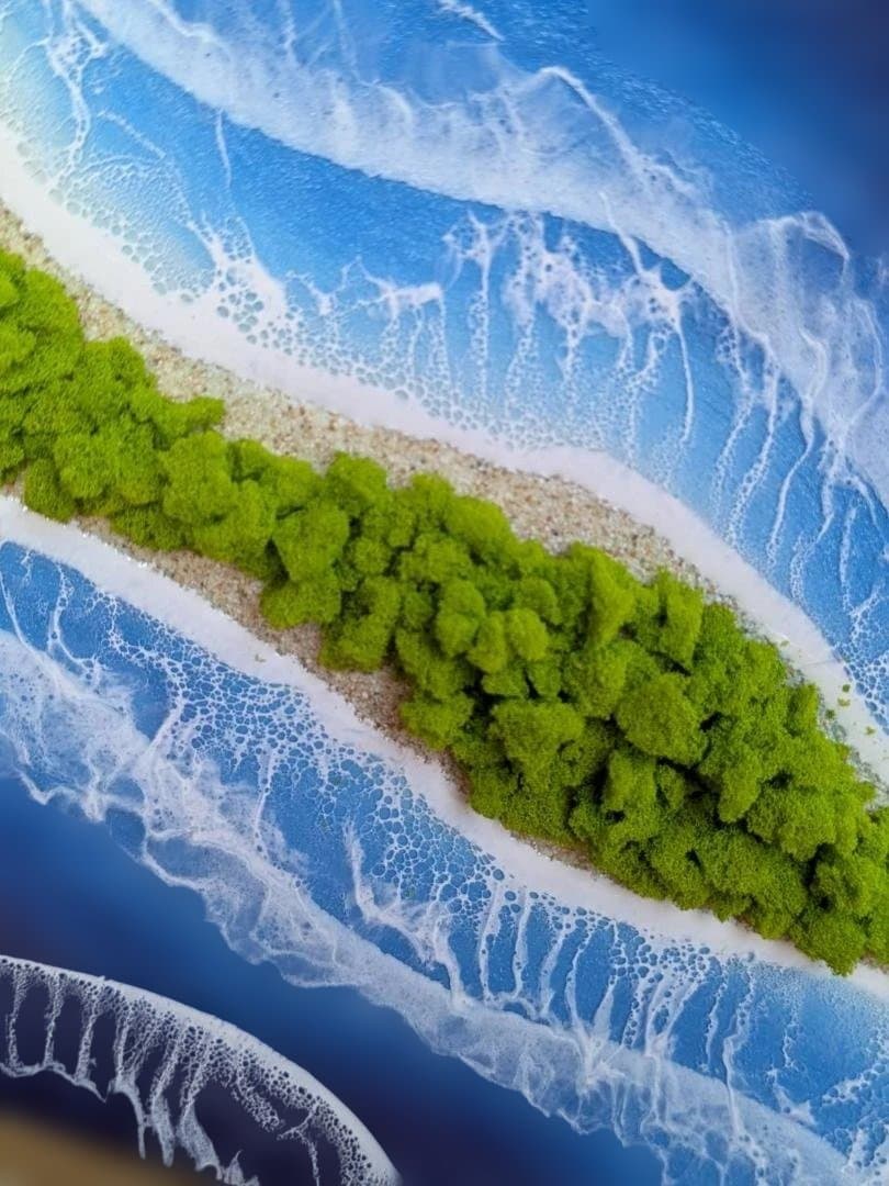 ⑥サーフボード　レジンアート 砂浜 グリーン