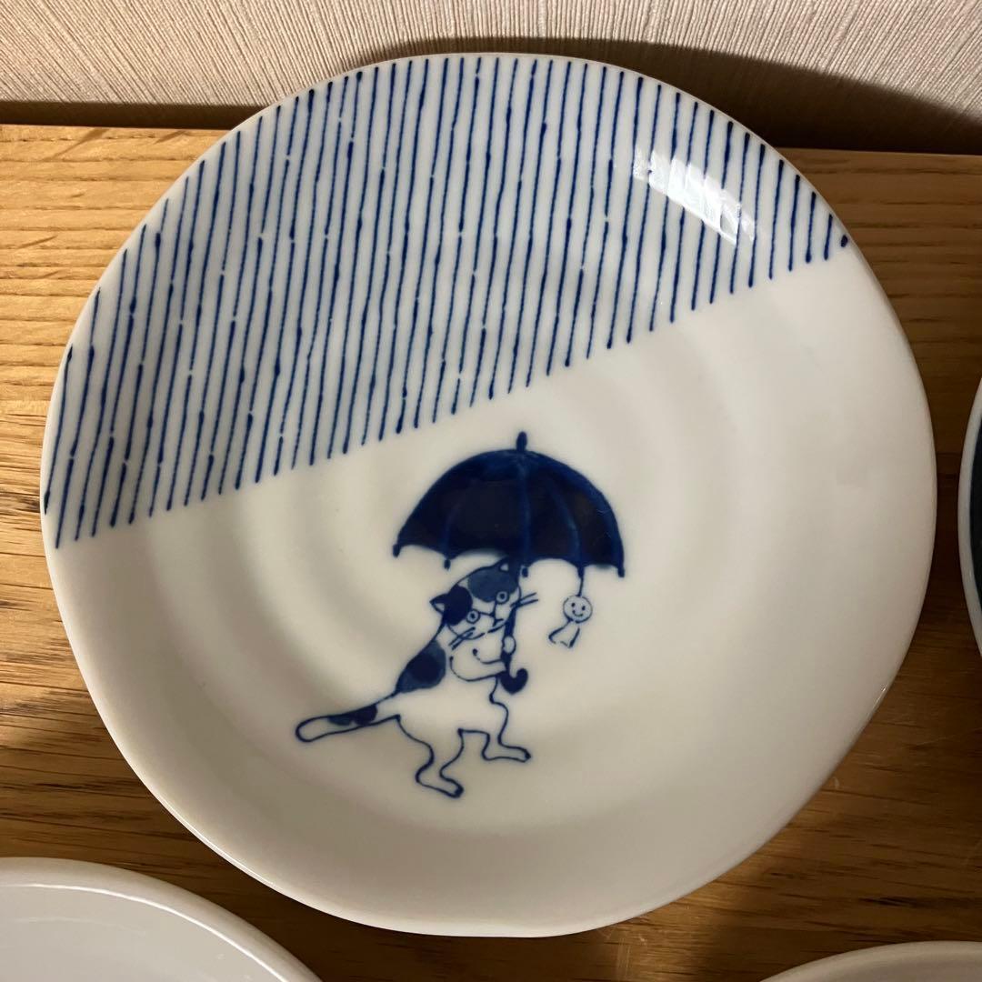 猫柄　ご飯茶碗　小皿　セット