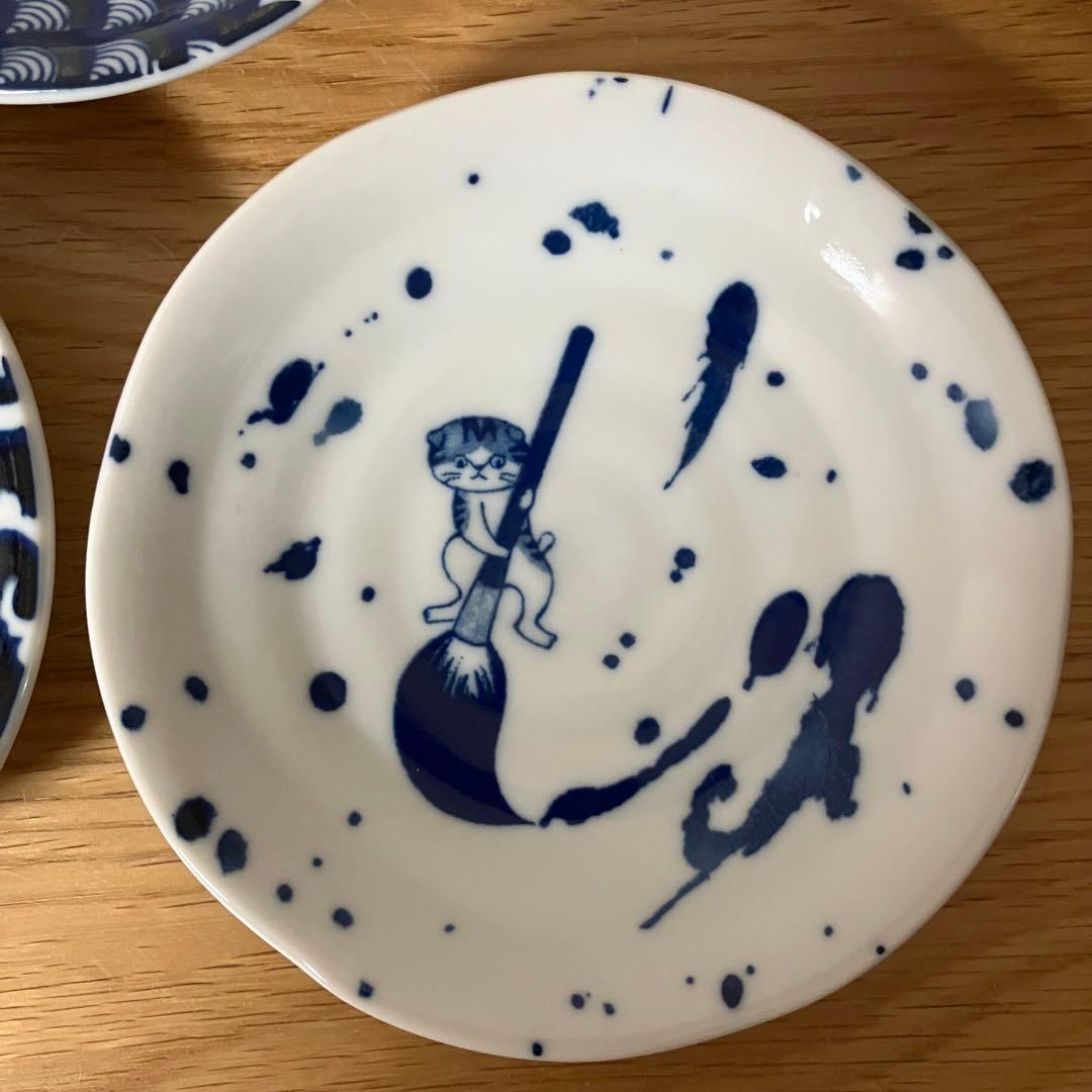 猫柄　ご飯茶碗　小皿　セット