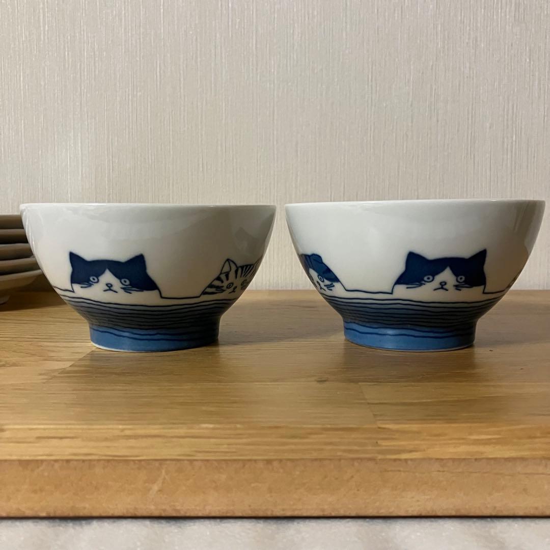 猫柄　ご飯茶碗　小皿　セット