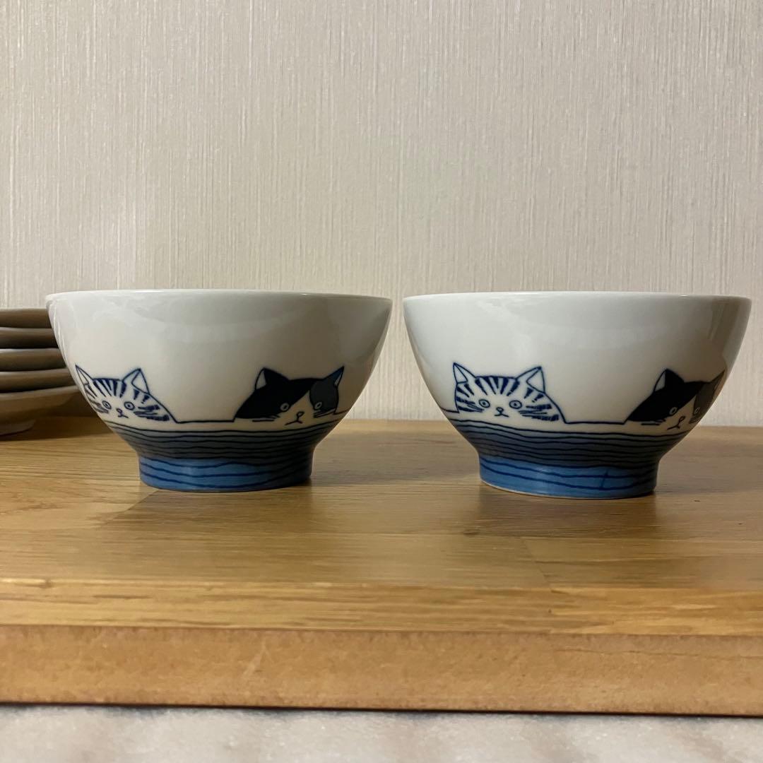 猫柄　ご飯茶碗　小皿　セット