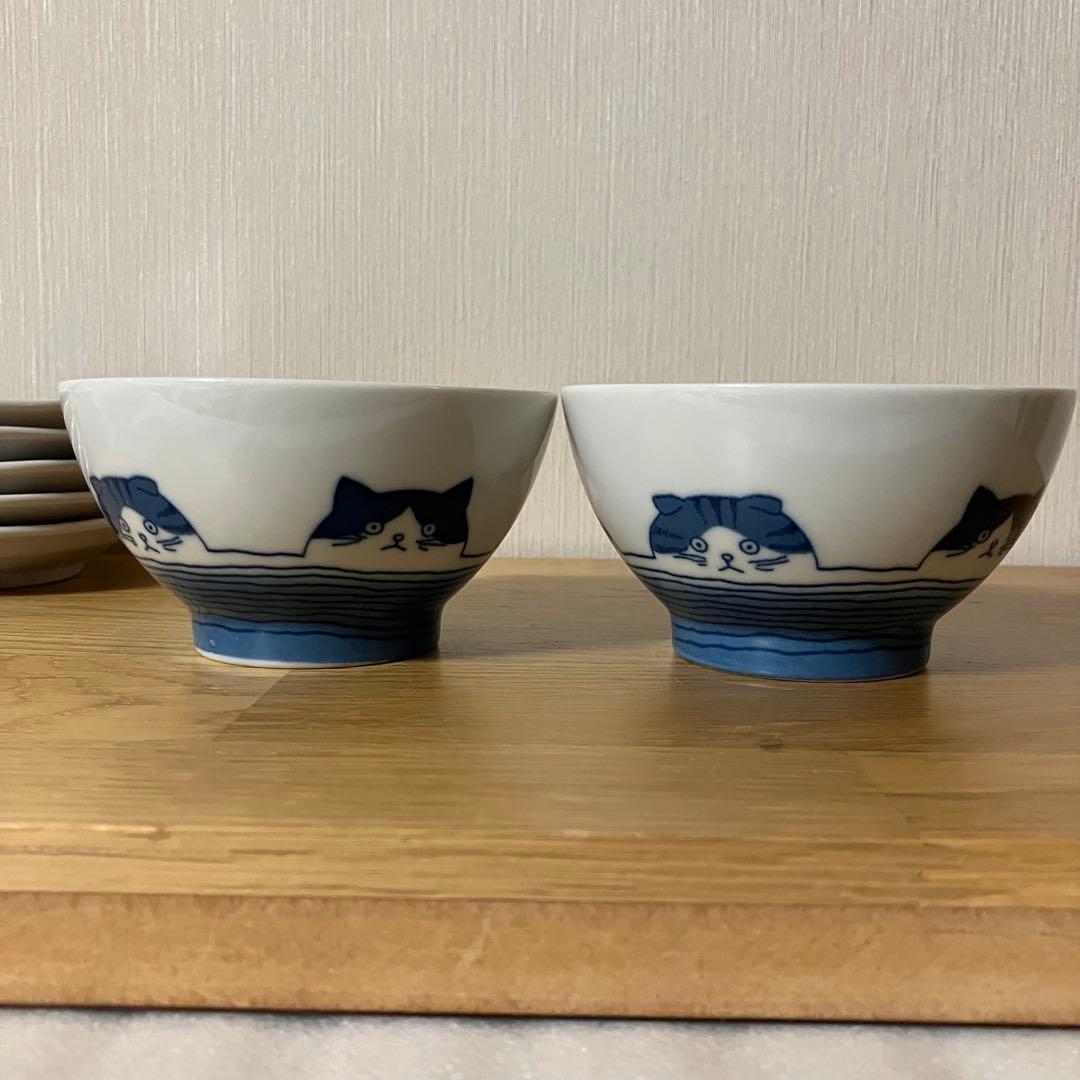 猫柄　ご飯茶碗　小皿　セット