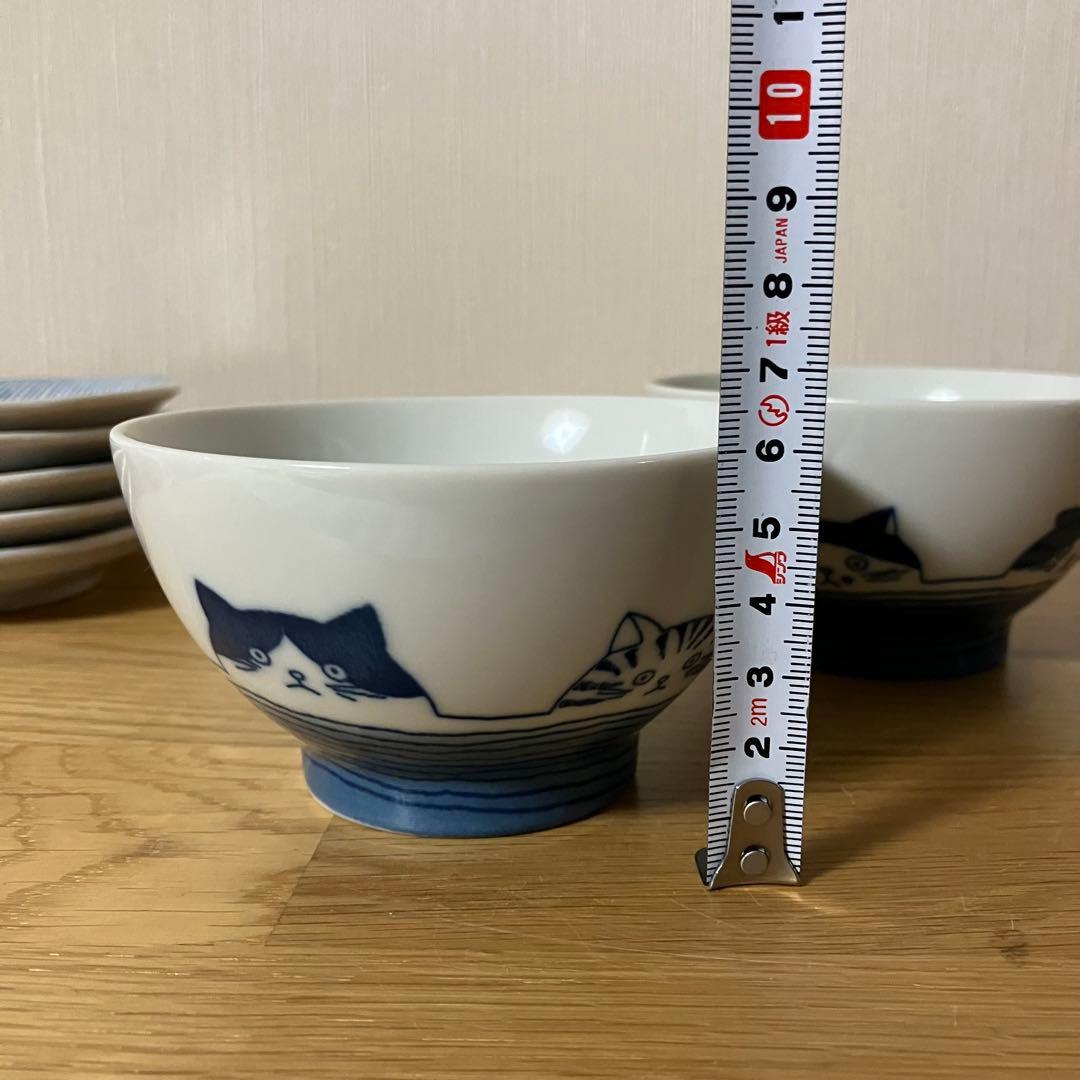 猫柄　ご飯茶碗　小皿　セット