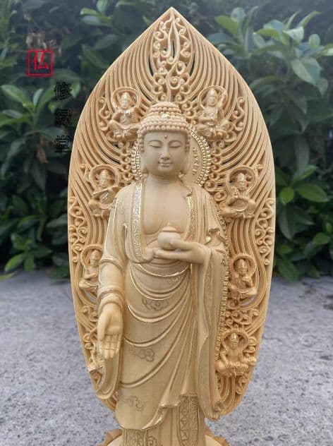 【修縁堂】【仏教美術・仏像】檜木製・瑠璃薬師立像 木彫仏教