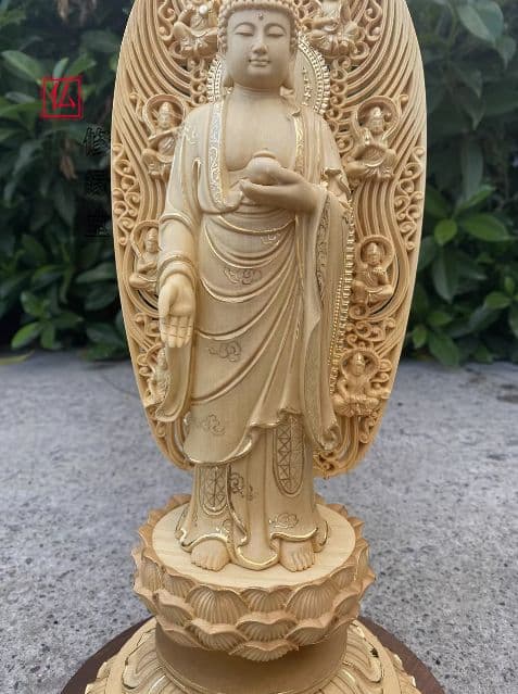 【修縁堂】【仏教美術・仏像】檜木製・瑠璃薬師立像 木彫仏教