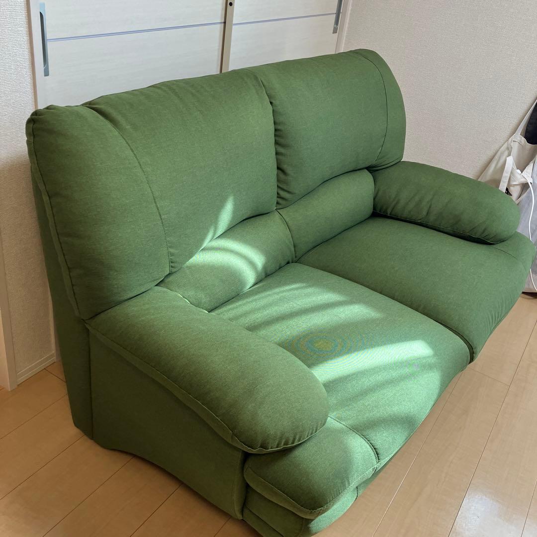 グリーンファブリック2人掛けソファ
