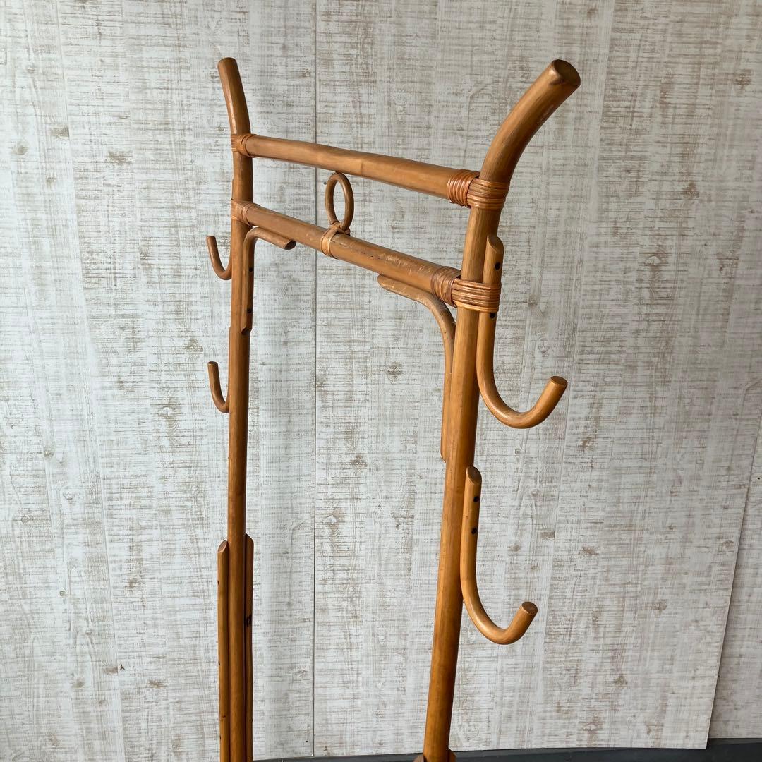 昭和レトロ ラタンハンガーラック フリースタンドラック 籐家具 古道具 古家具