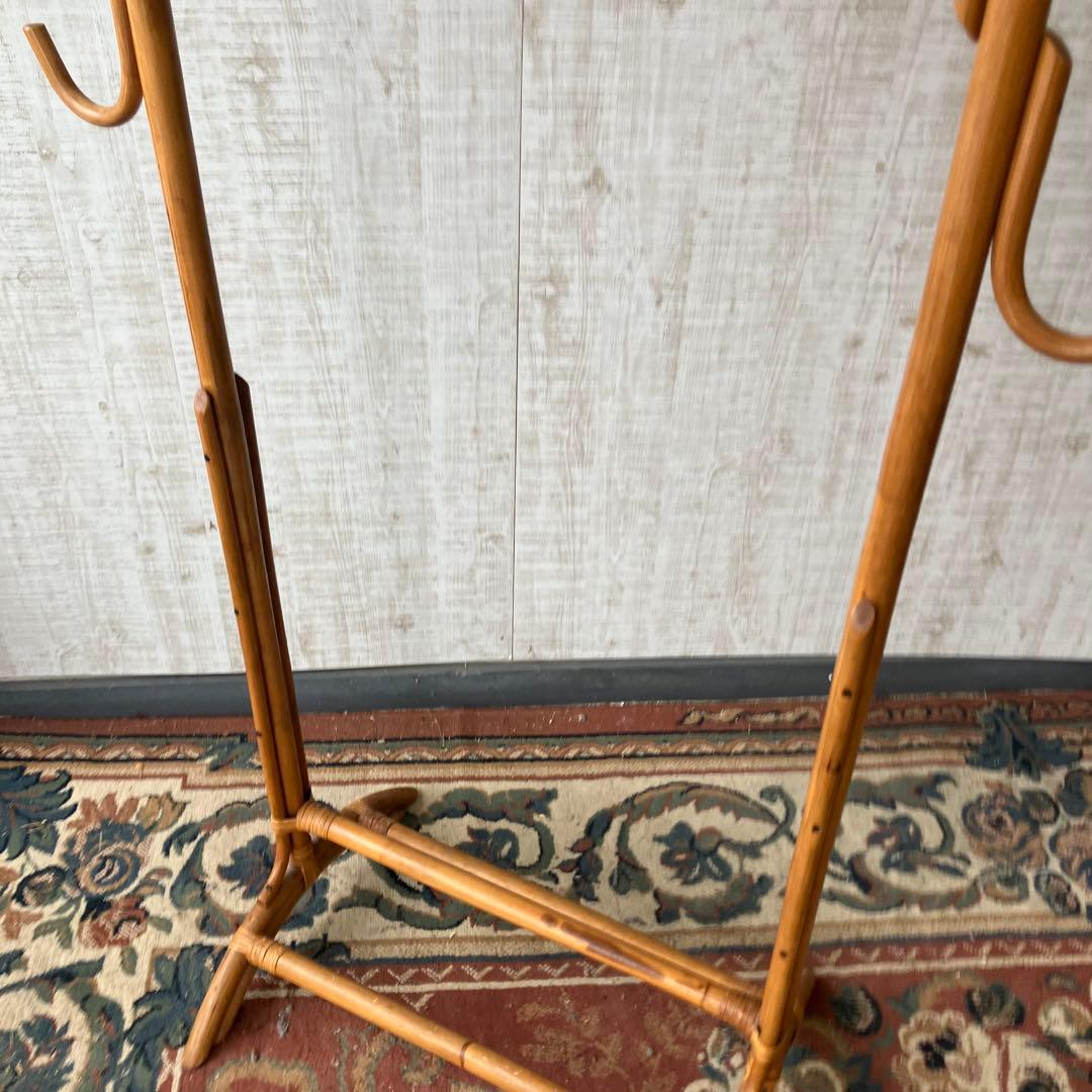 昭和レトロ ラタンハンガーラック フリースタンドラック 籐家具 古道具 古家具