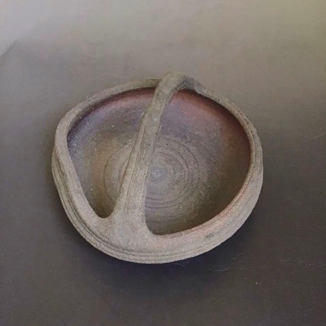 素焼き手鉢　手付き菓子鉢　茶道　骨董品　アンティーク　焼締