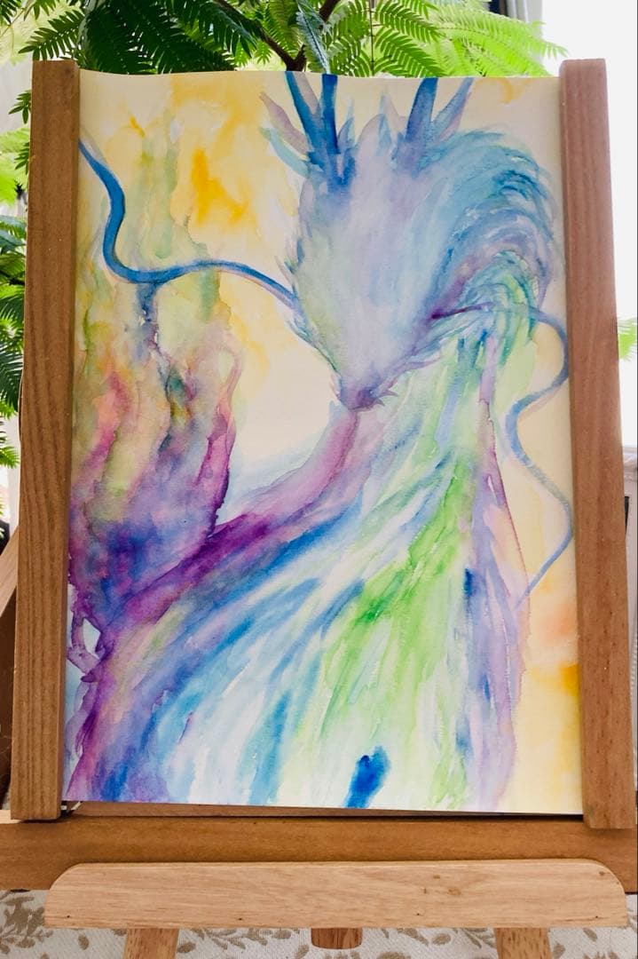 麒麟様　五神　原画　A 4サイズ　水彩画　上羽絵惣胡粉絵の具使用