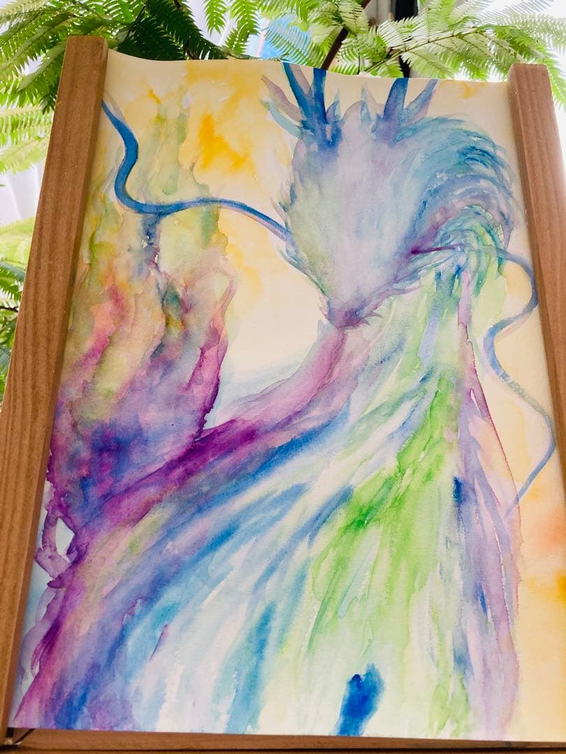 麒麟様　五神　原画　A 4サイズ　水彩画　上羽絵惣胡粉絵の具使用