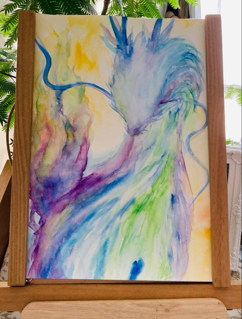 麒麟様　五神　原画　A 4サイズ　水彩画　上羽絵惣胡粉絵の具使用