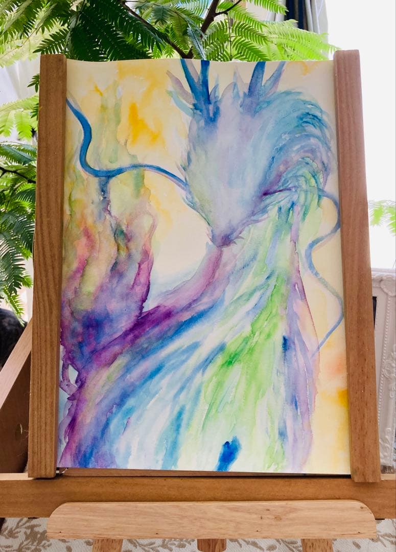 麒麟様　五神　原画　A 4サイズ　水彩画　上羽絵惣胡粉絵の具使用