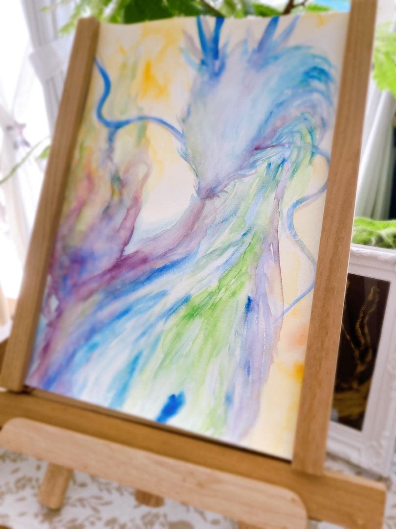 麒麟様　五神　原画　A 4サイズ　水彩画　上羽絵惣胡粉絵の具使用