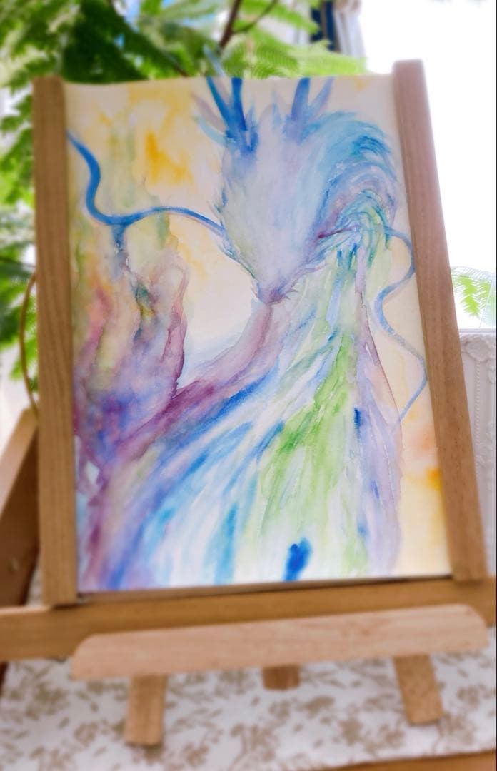 麒麟様　五神　原画　A 4サイズ　水彩画　上羽絵惣胡粉絵の具使用