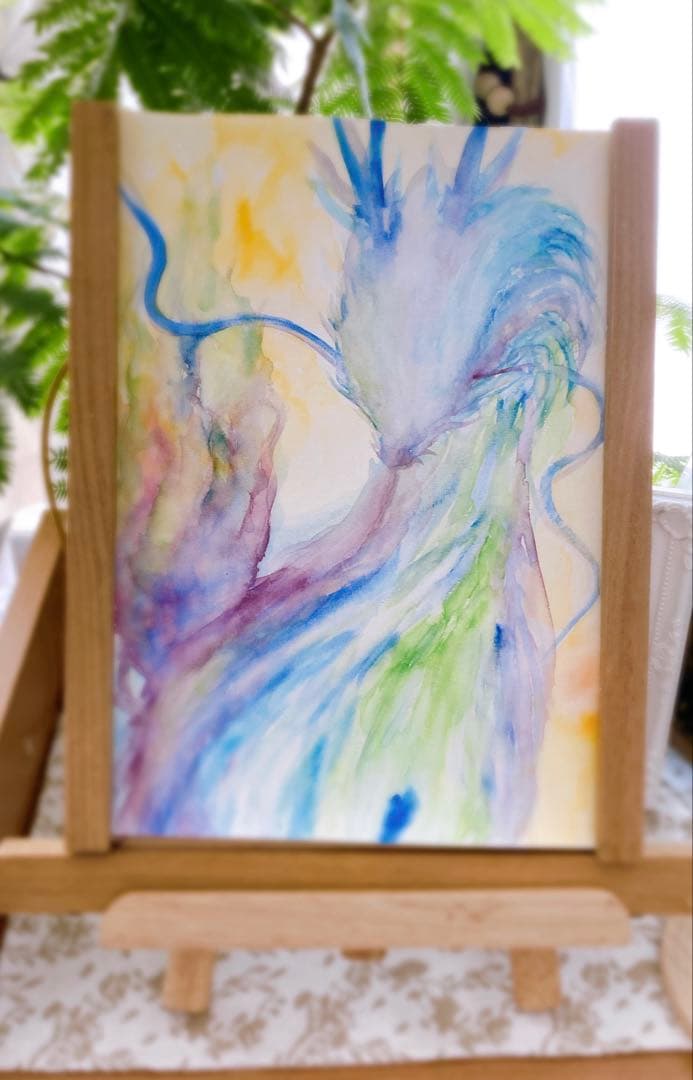 麒麟様　五神　原画　A 4サイズ　水彩画　上羽絵惣胡粉絵の具使用