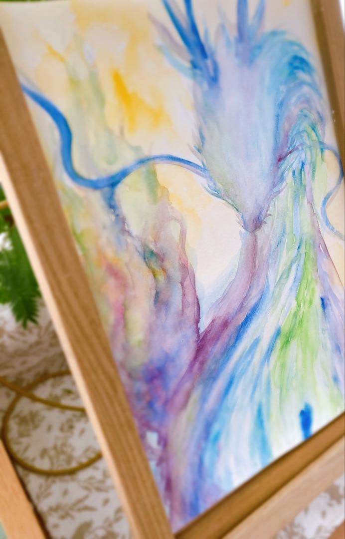 麒麟様　五神　原画　A 4サイズ　水彩画　上羽絵惣胡粉絵の具使用