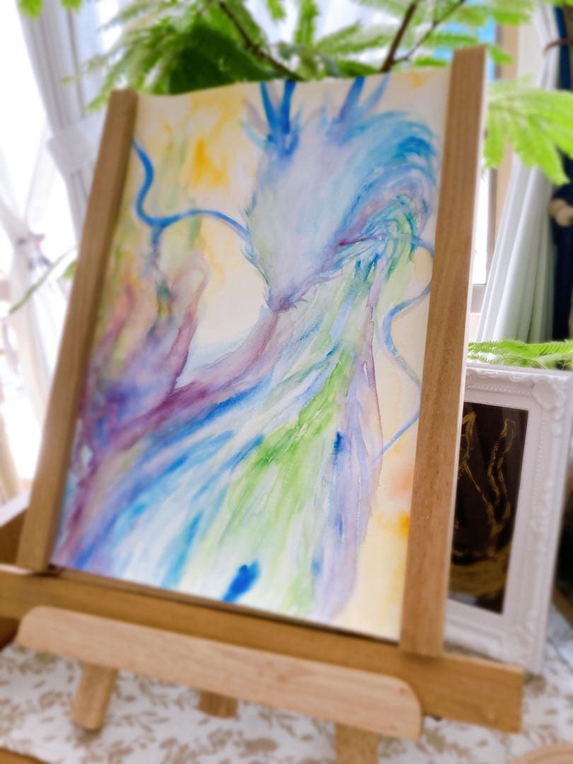 麒麟様　五神　原画　A 4サイズ　水彩画　上羽絵惣胡粉絵の具使用