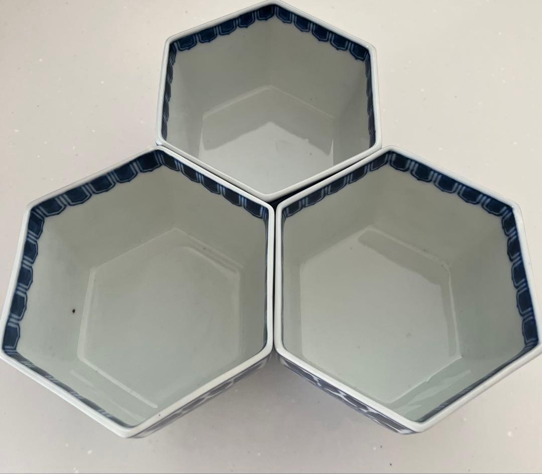 渋草焼　芳国舎 六角鉢　3個セット