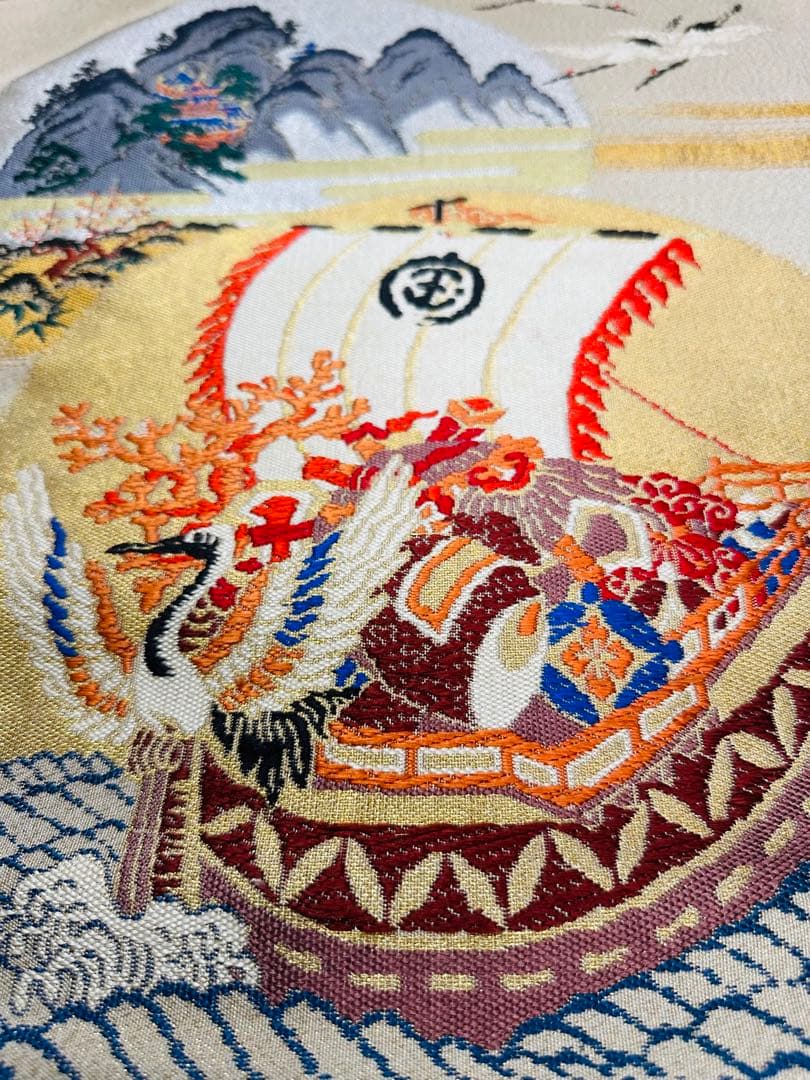 【新品】帛紗　刺繍アート 船と鶴のデザイン