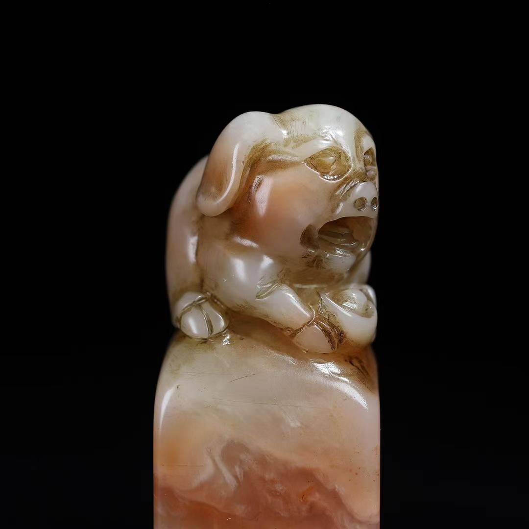 中国古美術 旧蔵 寿山芙蓉凍石〈祝福〉福猪鈕 印章 篆刻 印材 印鑑 文房置物