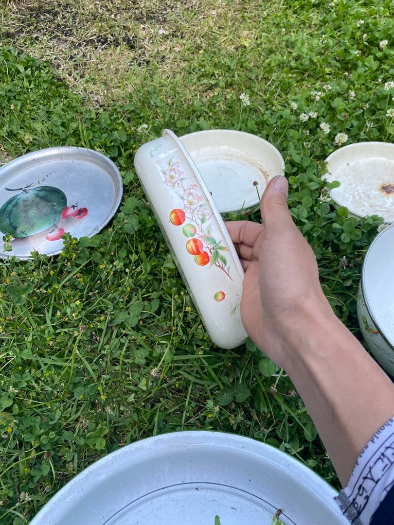 ホーロー　ビンテージ　　トレー　ジャンクガーデン　容器　お盆　まとめ　昭和レトロ