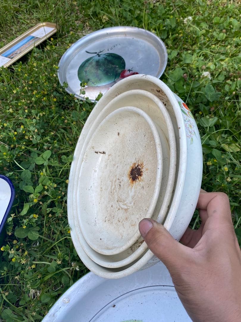 ホーロー　ビンテージ　　トレー　ジャンクガーデン　容器　お盆　まとめ　昭和レトロ